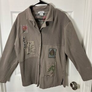 Onque Casual Women's Gray Jacket with Floral Patches